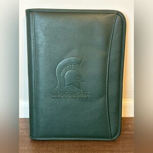Michigan State University Zip Up Portfolio Travel Writing Padfolio Green NWOT